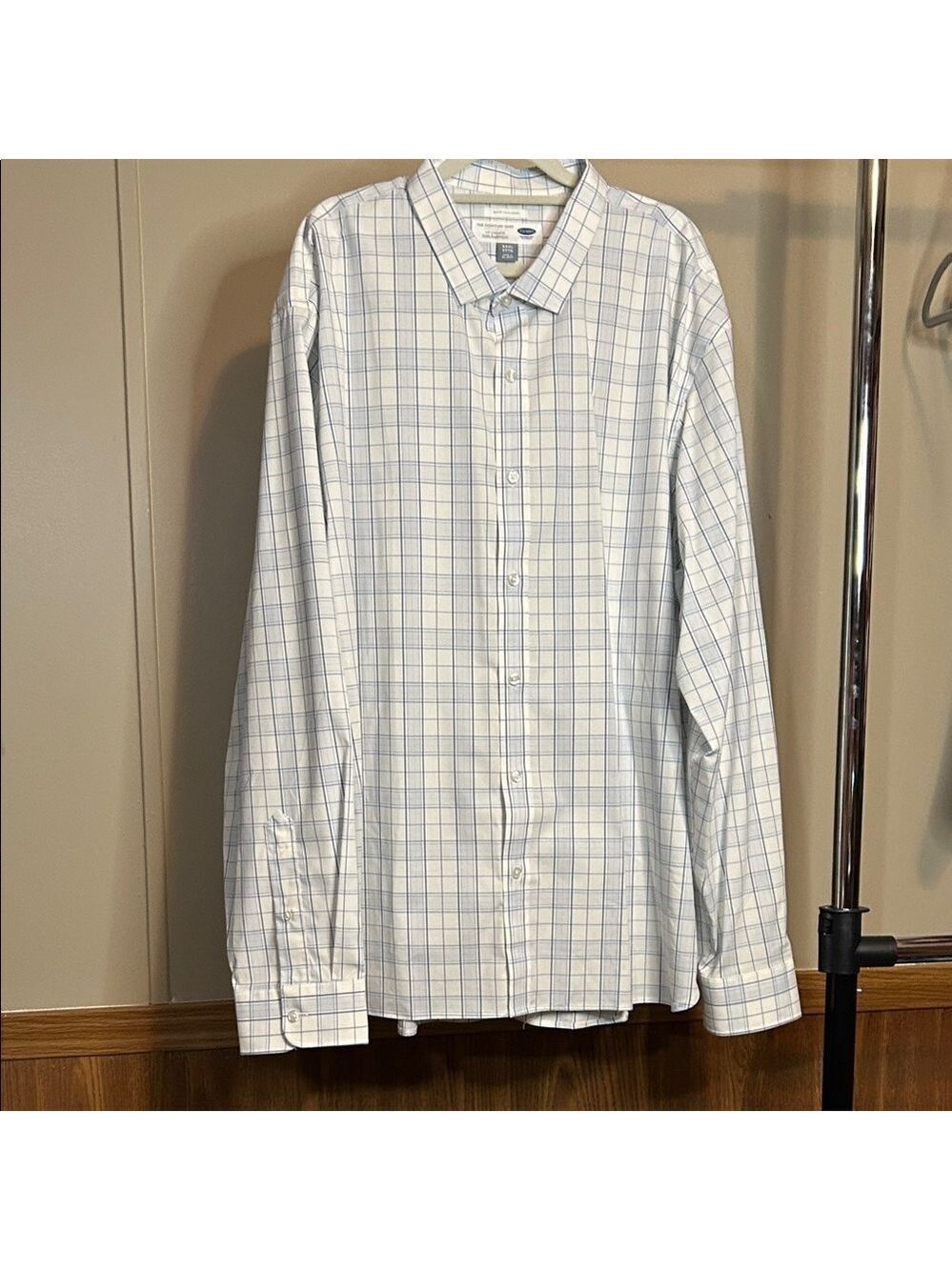 Old Navy Men's White and Light Blue Plaid Shirt XXXL NWOT